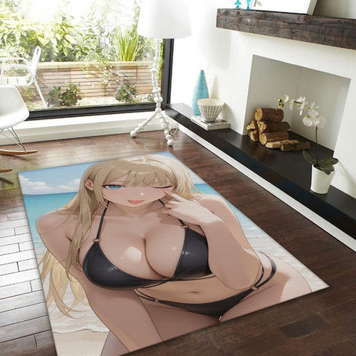 Sexy Blonde Waifu Rug, Anime Bikini Girl