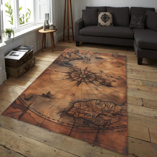 Vintage Map Rug, Old World Nautical Decor