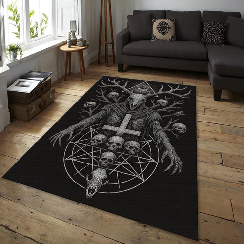 Goth Decor Rug, Dark Fantasy Art Macabre Skull Design Gothic Home