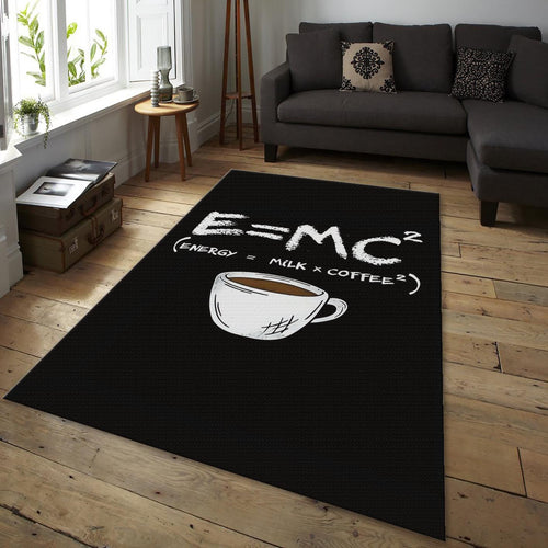 Funny Coffee Rug, E=MC2 Parody Art Science Humor Decor Kitchen