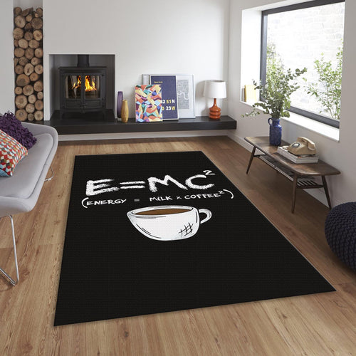 Funny Coffee Rug, E=MC2 Parody Art Science Humor Decor Kitchen
