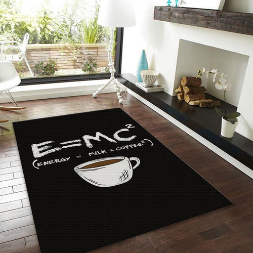 Funny Coffee Rug, E=MC2 Parody Art Science Humor Decor Kitchen
