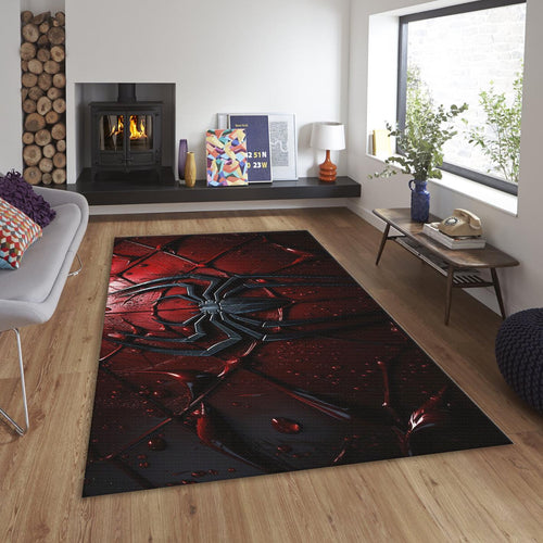 Spider-Man Rug, Black Suit Fan Art Metallic Red Spidey Emblem Man