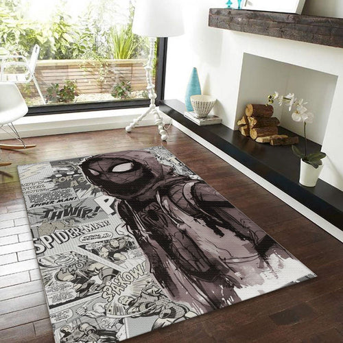 Black and White Spider-Man Rug, Gritty Comic Art