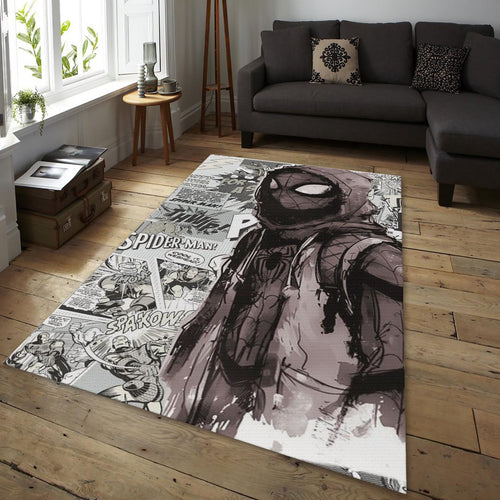 Black and White Spider-Man Rug, Gritty Comic Art