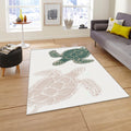 Boho Sea Turtle Rug, Green and Pink