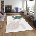 Boho Sea Turtle Rug, Green and Pink