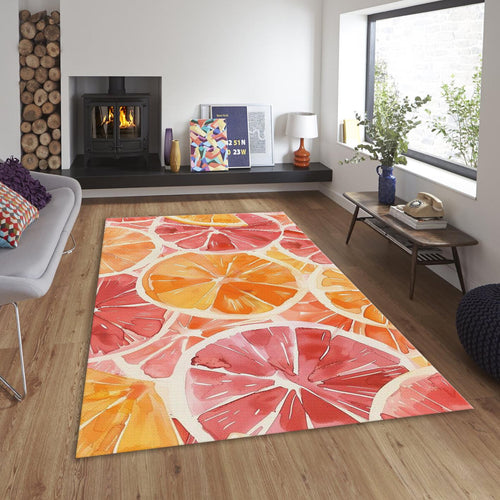 Orange Slice Rug, Colorful Grapefruit Art