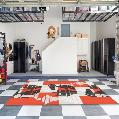 Mid Century Modern Rug, Abstract Chess Art