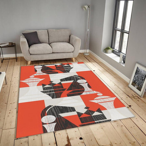 Mid Century Modern Rug, Abstract Chess Art