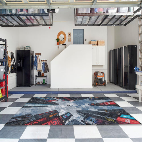 Rug, Spider-Verse Leap of Faith Cyberpunk City Art Gamer Room