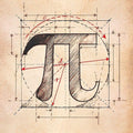 Vintage Pi Symbol Rug, Technical Blueprint Art