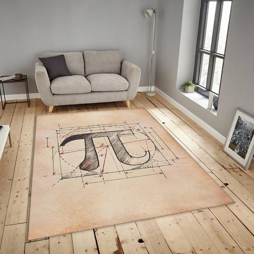 Vintage Pi Symbol Rug, Technical Blueprint Art
