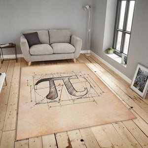 Vintage Pi Symbol Rug, Technical Blueprint Art