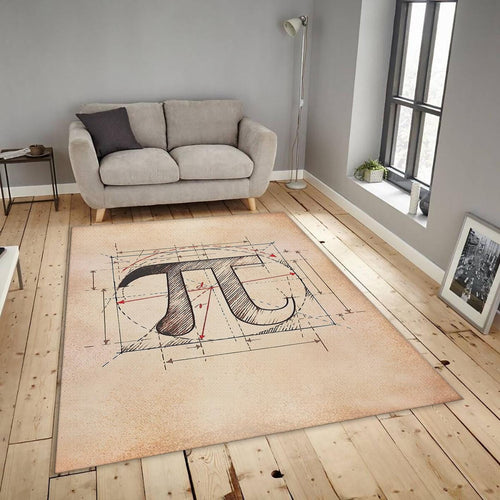 Vintage Pi Symbol Rug, Technical Blueprint Art