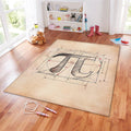 Vintage Pi Symbol Rug, Technical Blueprint Art