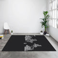 Monochrome World Map Rug, Typographic Text Art