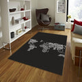 Monochrome World Map Rug, Typographic Text Art