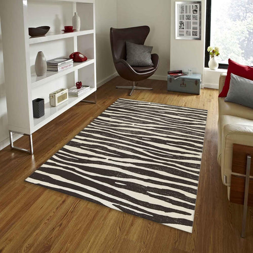 Abstract Zebra Print Rug, Black and White
