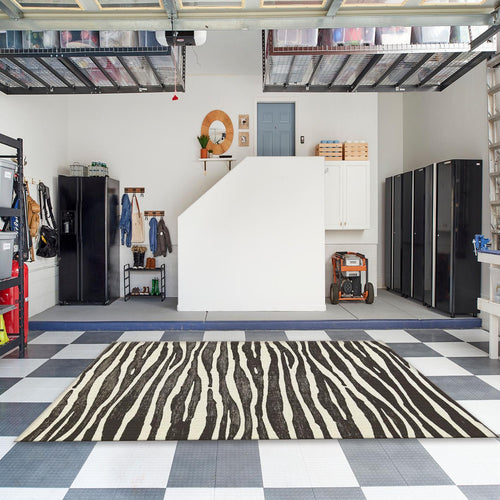 Abstract Zebra Print Rug, Black and White