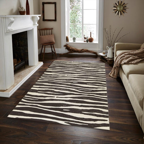 Abstract Zebra Print Rug, Black and White