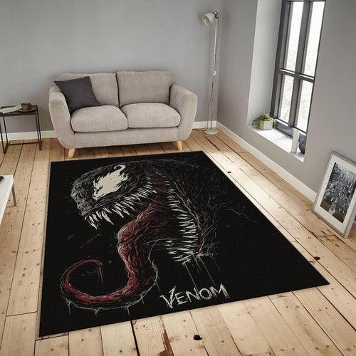 Venom Rug, Detailed Fan Art Dark Profile Decor Gothic Gamer Room