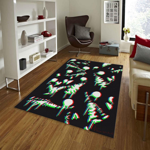 Glitch Art Rug, 3D Anaglyph Effect Dark Abstract Decor Edgy Room