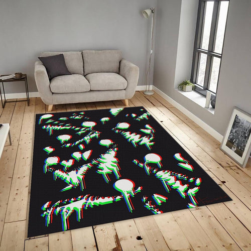 Glitch Art Rug, 3D Anaglyph Effect Dark Abstract Decor Edgy Room