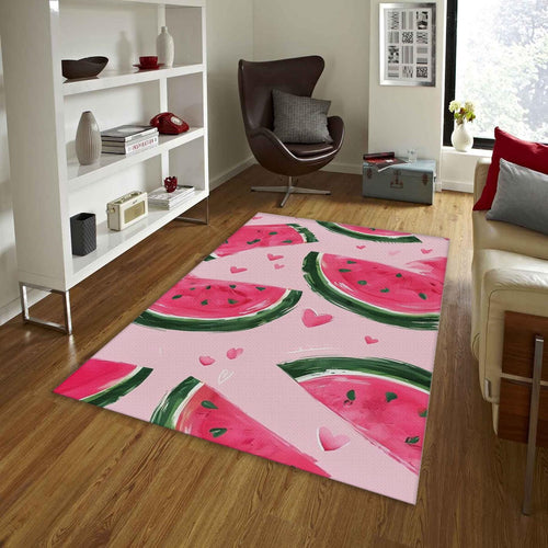 Watercolor Watermelon Rug, Pink Hearts Art