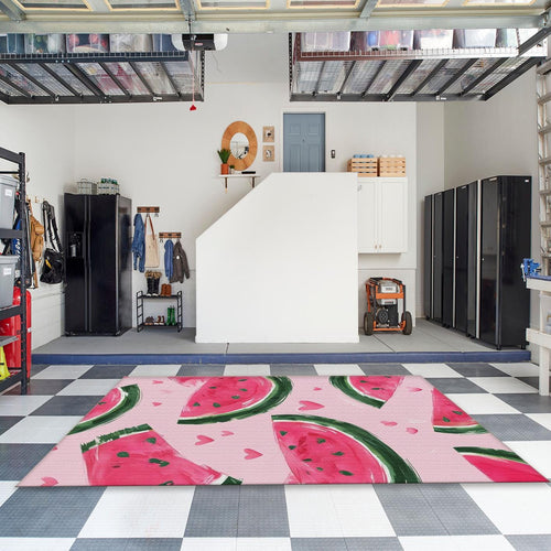 Watercolor Watermelon Rug, Pink Hearts Art