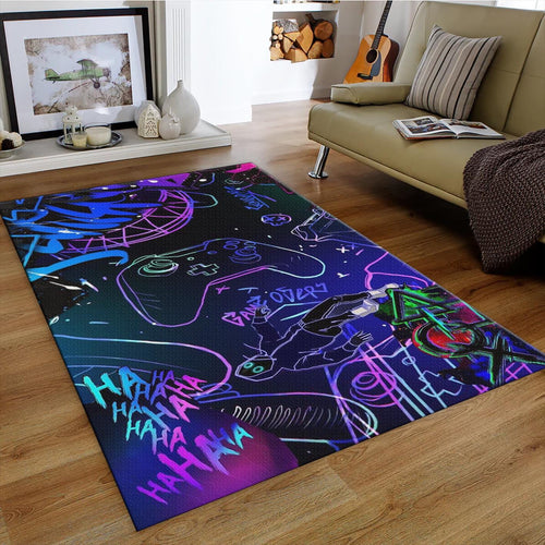 Neon Gamer Rug, Graffiti Controller Art
