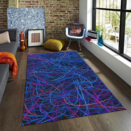 Neon Scribble Rug, Abstract Line Art