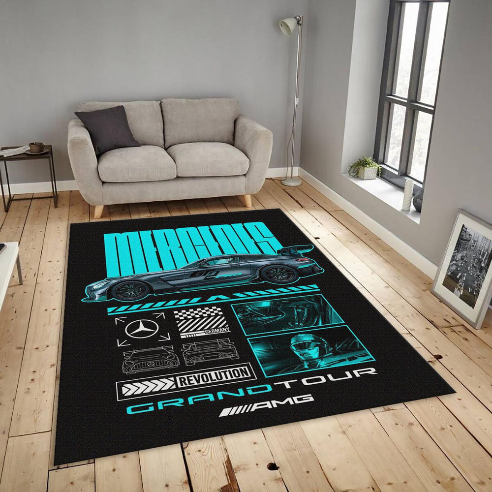 Mercedes AMG GT2 Rug, Cyan Neon Poster Art