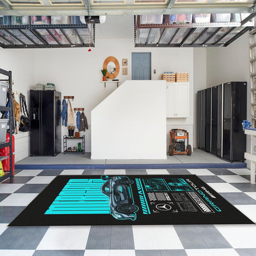 Mercedes AMG GT2 Rug, Cyan Neon Poster Art