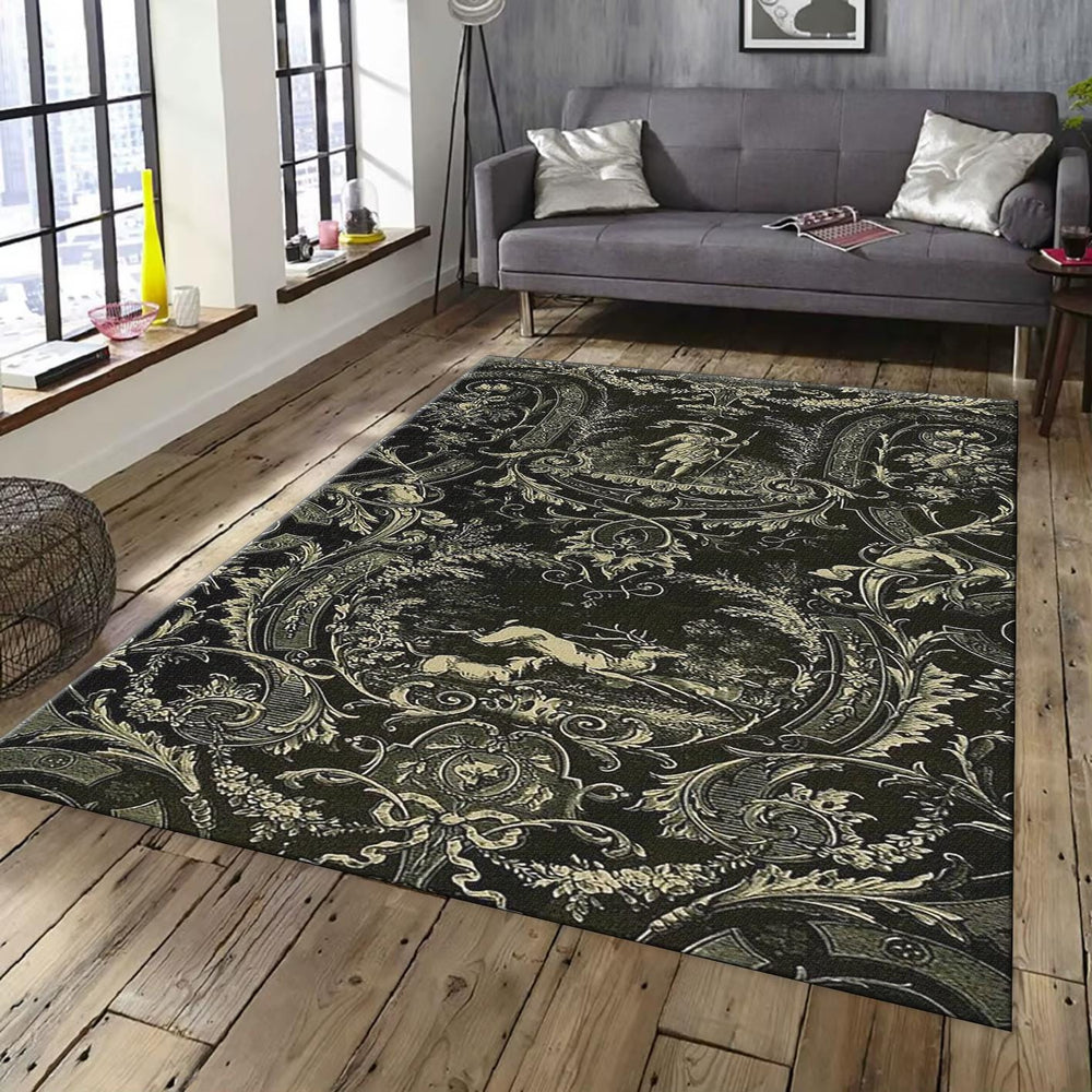 Black and Cream Mat, Victorian Damask Style
