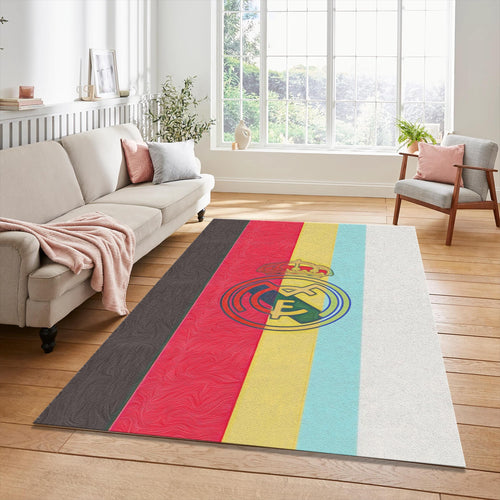 Artistic Real Madrid Stripe Rug Painterly Texture Soccer Fan Mat