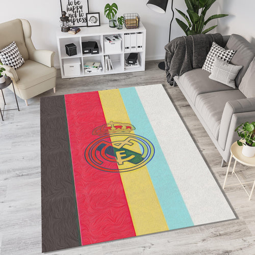 Artistic Real Madrid Stripe Rug Painterly Texture Soccer Fan Mat