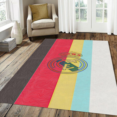 Artistic Real Madrid Stripe Rug Painterly Texture Soccer Fan Mat