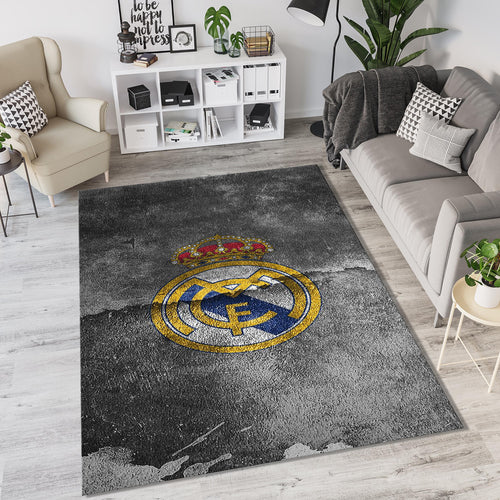 Real Madrid Grunge Crest Rug Distressed Concrete Texture Soccer