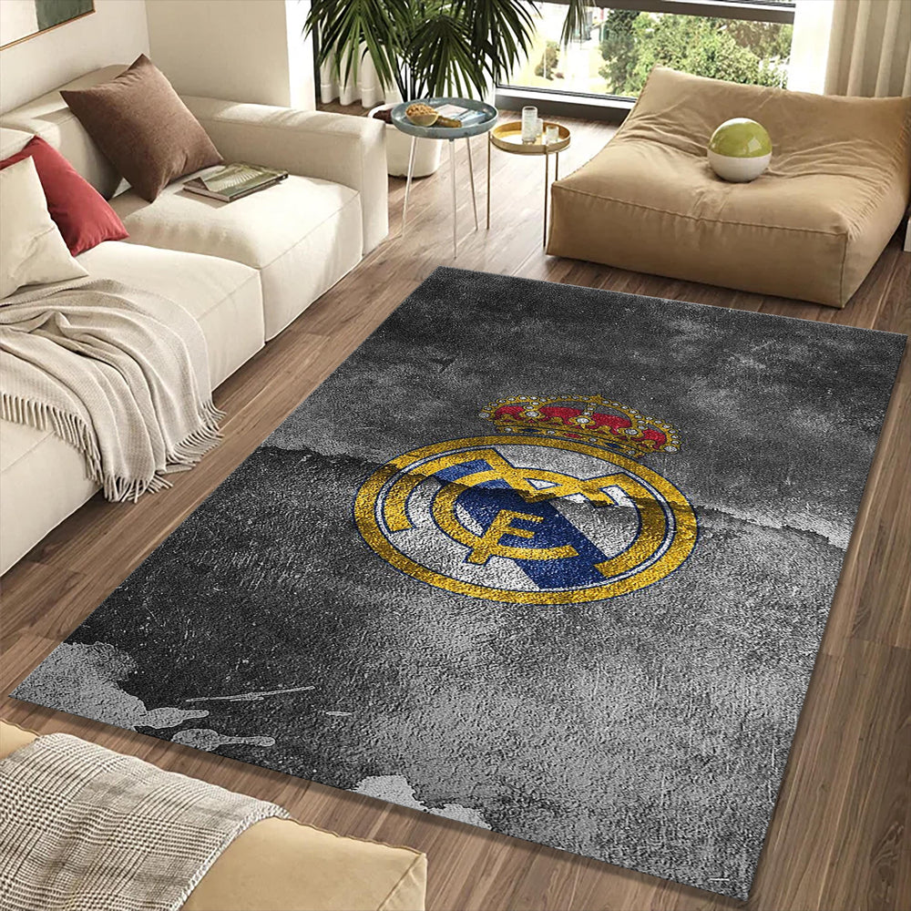 Real Madrid Grunge Crest Rug Distressed Concrete Texture Soccer