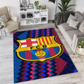 FC Barcelona Vibrant Zig-Zag Rug Red Blue Gold Crest Barça Logo