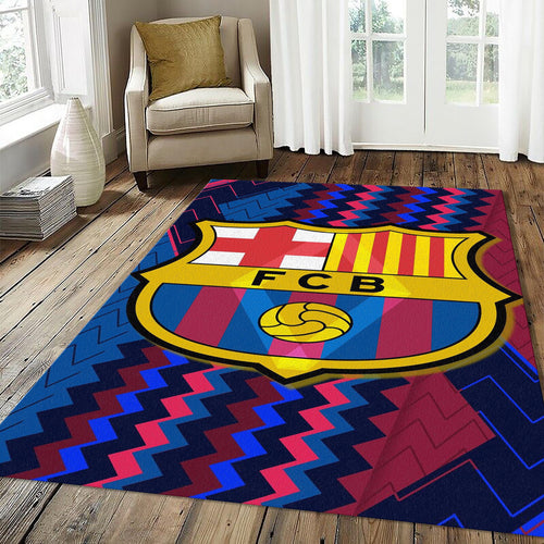 FC Barcelona Vibrant Zig-Zag Rug Red Blue Gold Crest Barça Logo