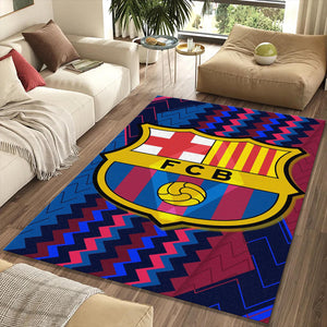 FC Barcelona Vibrant Zig-Zag Rug Red Blue Gold Crest Barça Logo