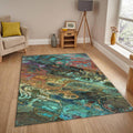 Teal and Copper Rug, Abstract Fluid Art