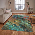 Teal and Copper Rug, Abstract Fluid Art
