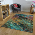 Teal and Copper Rug, Abstract Fluid Art