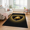 Lamborghini Glowing Gold Logo Rug Premium Black Bull Shield Mat