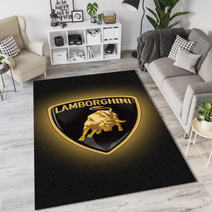Lamborghini Glowing Gold Logo Rug Premium Black Bull Shield Mat