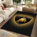 Lamborghini Glowing Gold Logo Rug Premium Black Bull Shield Mat