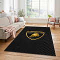 Lamborghini Carbon Fiber Logo Rug Black Gold Technical Bull